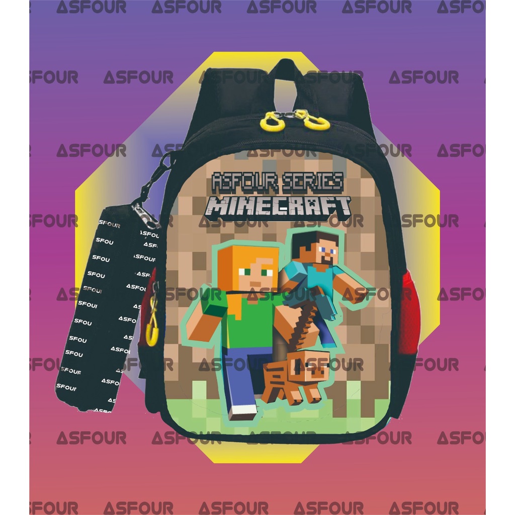 Asfour - Minecraft Tas Sekolah Anak Gambar Minecraft Roblox Tas Anak Sekolah Anak Laki Laki Perempuan TK PAUD SD  1 2 4 3