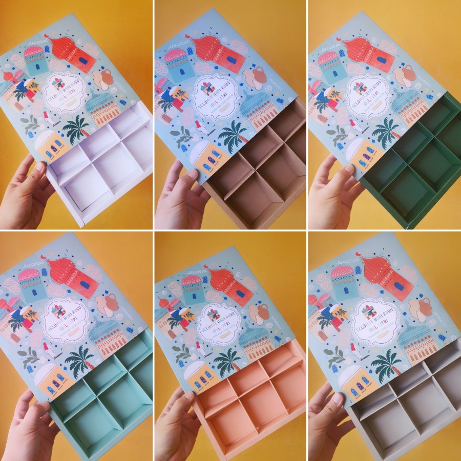 

(5 pcs) box kemasan egg tart edisi lebaran kardus sekat 9 packaging kue soes idul fitri ukuran 24 x 24 x 4.5 cm