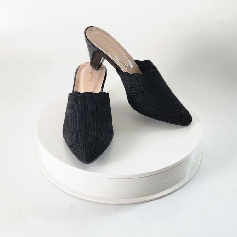 CHEKOUT Arlaine - Yurika Sepatu Rajut Wanita / Heels Wanita Import / Heels Selop / Heels 5cm