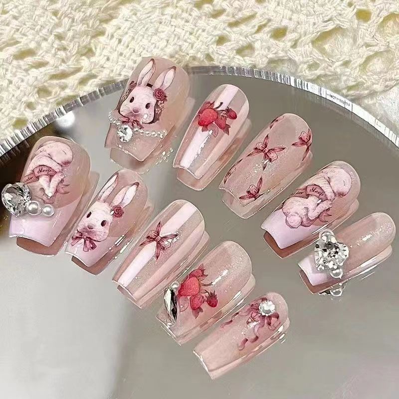 1pc Rococo Sweet Pet Bunny Nail Stickers Cute Animal Pattern Nail Stickers Self-Adhesive Decal Design Nail Art Stiker Manicure Dekorasi