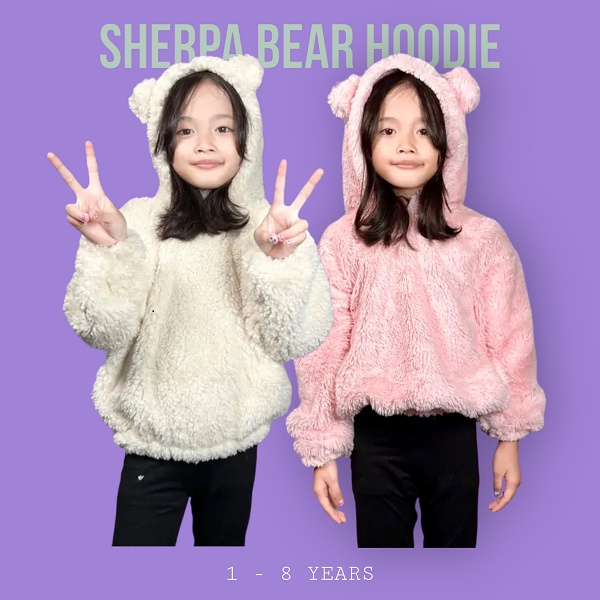 Jaket hoodie anak sherpa bear laki laki perempuan 1-8 tahun