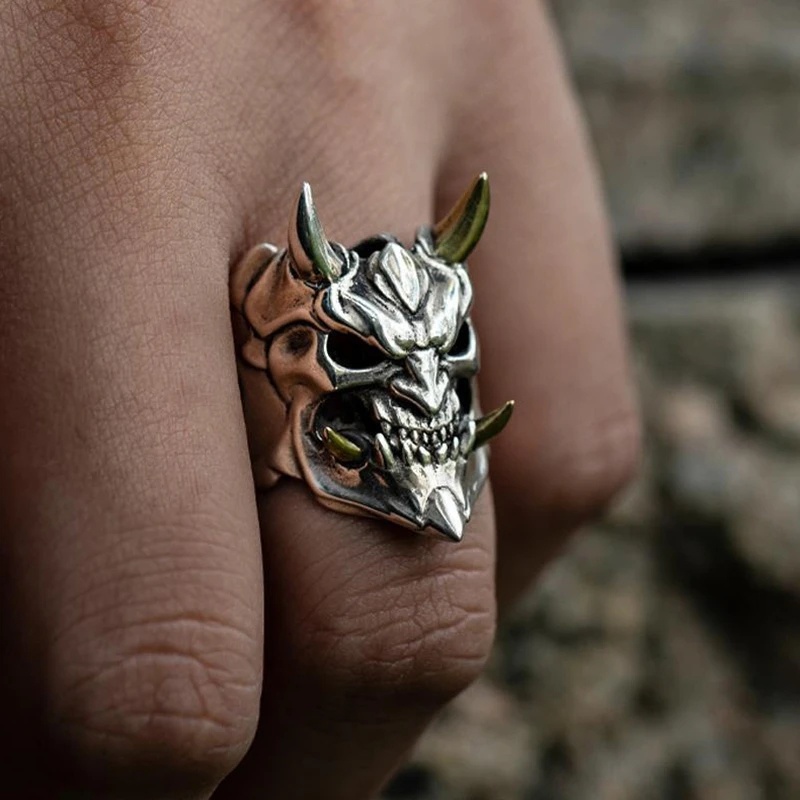 Vintage Demon Fury Skull Rings Pria Gothic Punk Style Opening Adjustable Rings Fashion Personality Hip Hop Rings Perhiasan