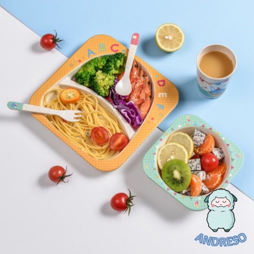 5pcs Set Alat Makan Anak Dengan Variasi Desain Karakter Lucu Peralatan Makan Anak Set