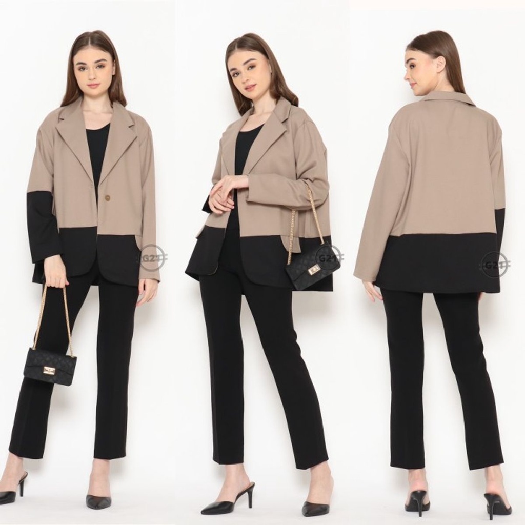 BLAZER WANITA JAS WANITA KOREA CU60 VICTORIA MILO+HITAM MILO+CREAM ORANYE BATA HITAM CREAM BLAZER PR