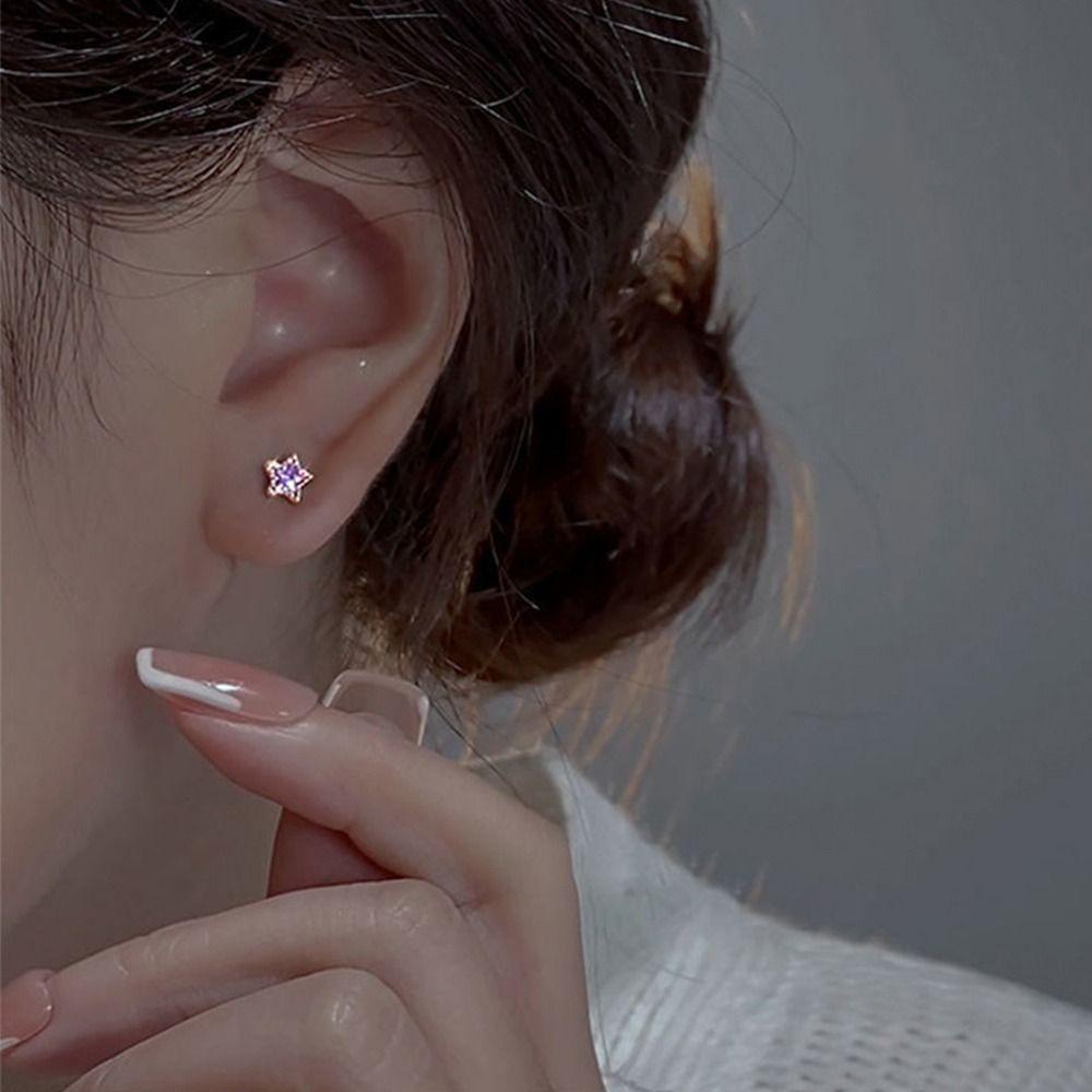 MXBEAUTY Anting Wanita Trendi Serbaguna Sederhana Mungil Bintang Hadiah Ulang Tahun Niche Desain Perhiasan Fashion Multi-Warna Anting Gaya Korea