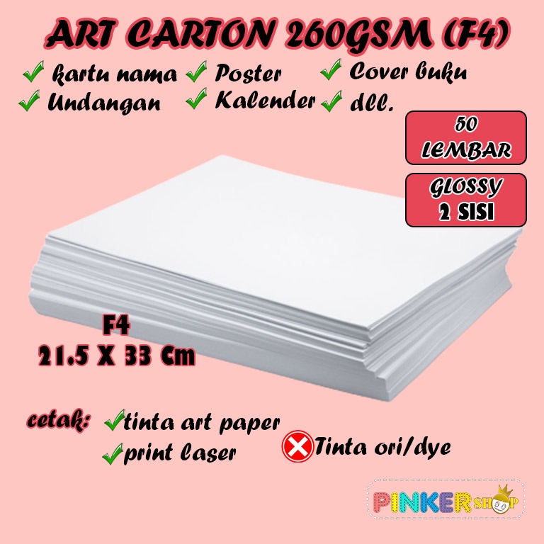 

Kertas art carton/art paper 260 gsm F4 isi 50 lembar-art karton 260 gram Folio