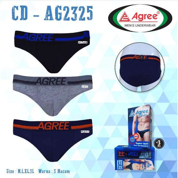 AGREE - Celana Dalam Pria Agree Karet Lebar Kotak Isi 3 Pcs CD-2325 TOKO KEANULOVA