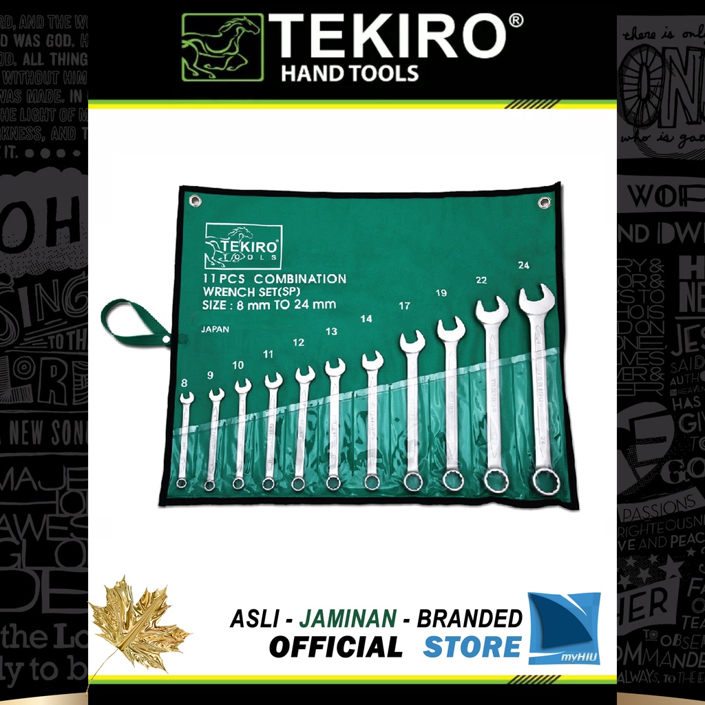 Set Kunci Ring Pas Isi 11 pcs ukuran Metric dan Inch / Combination Wrench / Spanner Set TEKIRO