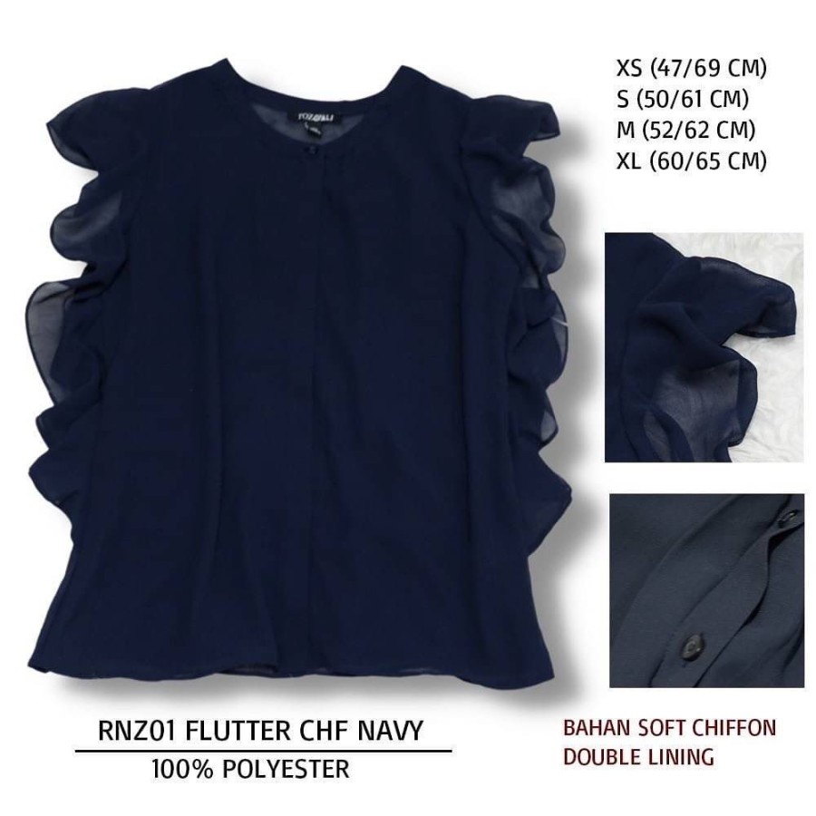 Blouse Wanita Murah Roz&Ali 01 Flutter Chf Navy