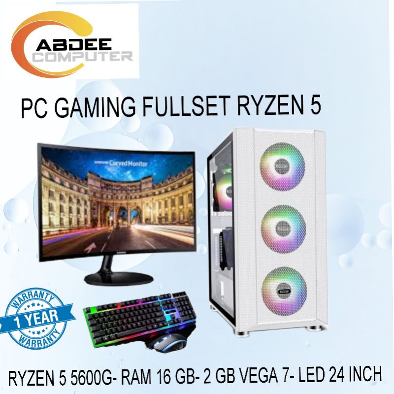 PC GAMING Fullset AMD Ryzen 5 5600G Ram 16 GB SSD 128 GB Led 24&quot; Samsung Lengkap