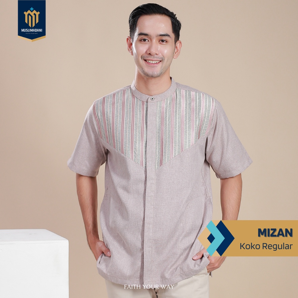 Muslimadani Baju Koko MIZAN Kemko Dewasa Lengan Pendek Baju Muslim Kemeja Koko Pria Bordir-4