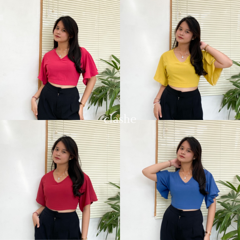 Baju Crop Lonceng Wanita Atasan Lengan Pendek Crinkle Airflow Anti Lecek Korean Style Kekinian Terbaru Ootd Rachel Top by Clashe