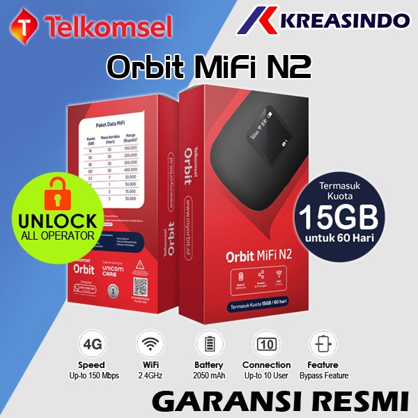 Telkomsel ORBIT Mifi N2 Bonus data Kuota HKM-M22 Modem Mifi Wifi Garansi Resmi