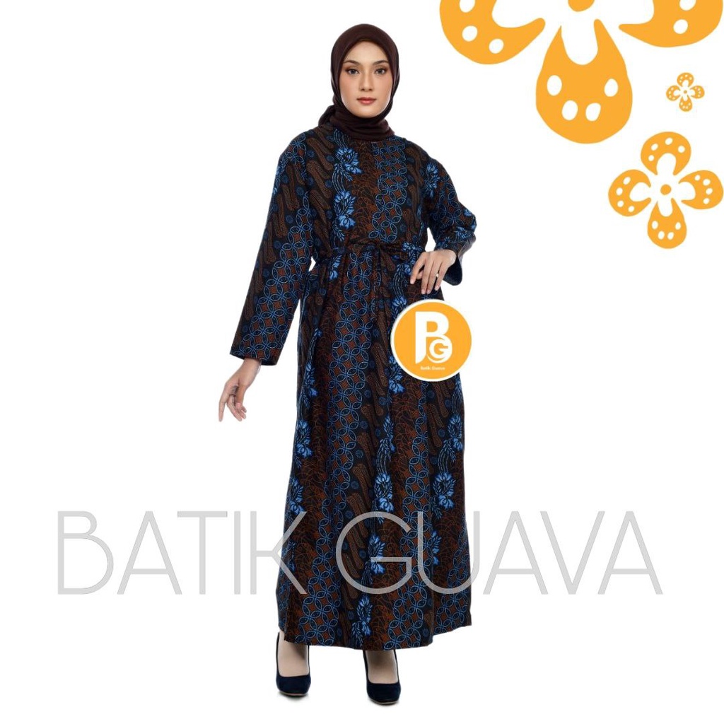 TERBARU - Gamis Batik Maxi Busui - Gamis Batik Modern Allsize LD 110 Tebal - Gamis Batik kekinian Motif SENOBIRU