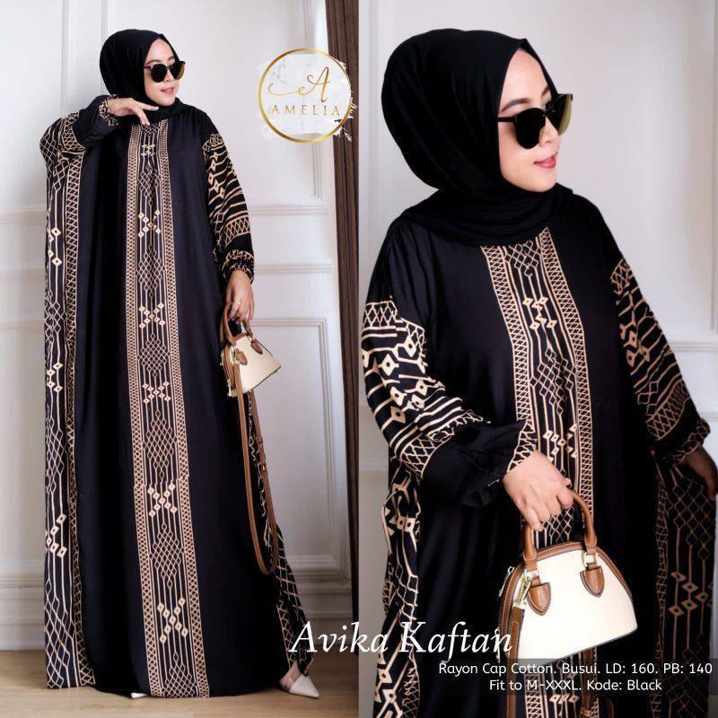 Avika Kaftan Wanita Rayon Premium Gamis Jumbo Baju Batik Lengan Karet Dress Women Caftan Bigsize LD 160 cm