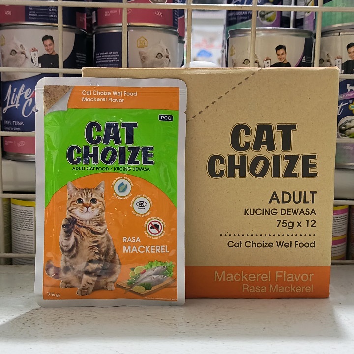 ( 12 PCS / 1 BOX ) Makanan Kucing Sachet Cat Choize Adult Mackerel Pouch Kemasan 75G