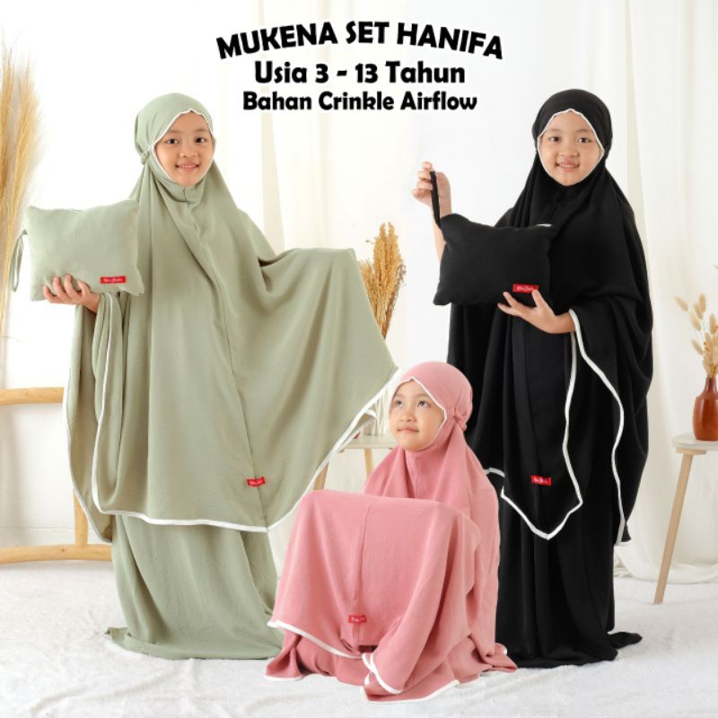 Mukena Anak Travel 3-13 Tahun - Mukena Bahan Crinkle Airflow Motif Polos - Mukenah Anak Premium