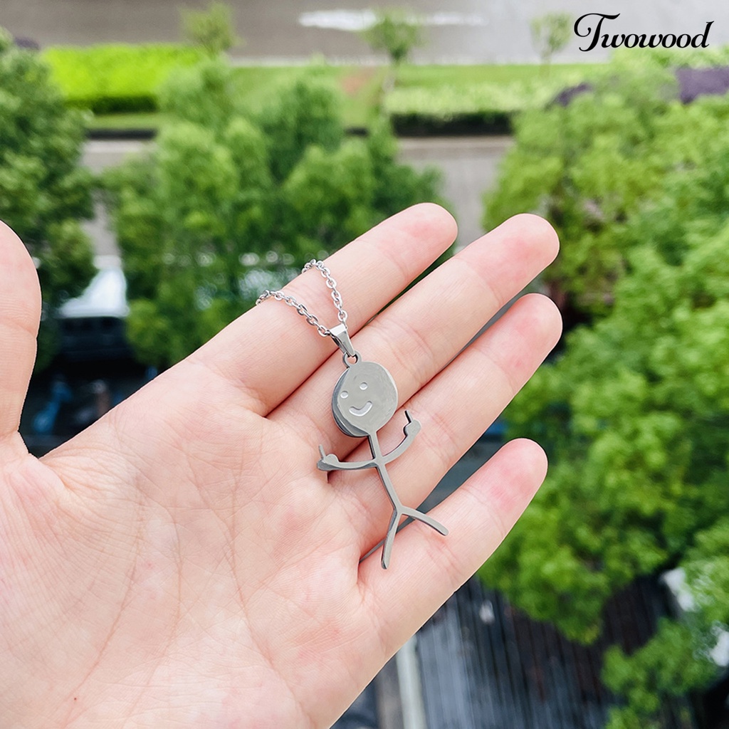 Twowood Liontin Kalung Geometris Mengkilap Gloss Kepribadian Sederhana Electroplating Dress Up Stainless Steel Pria Wanita Lucu Doodle Rantai Kalung Perhiasan Aksesori Fashion
