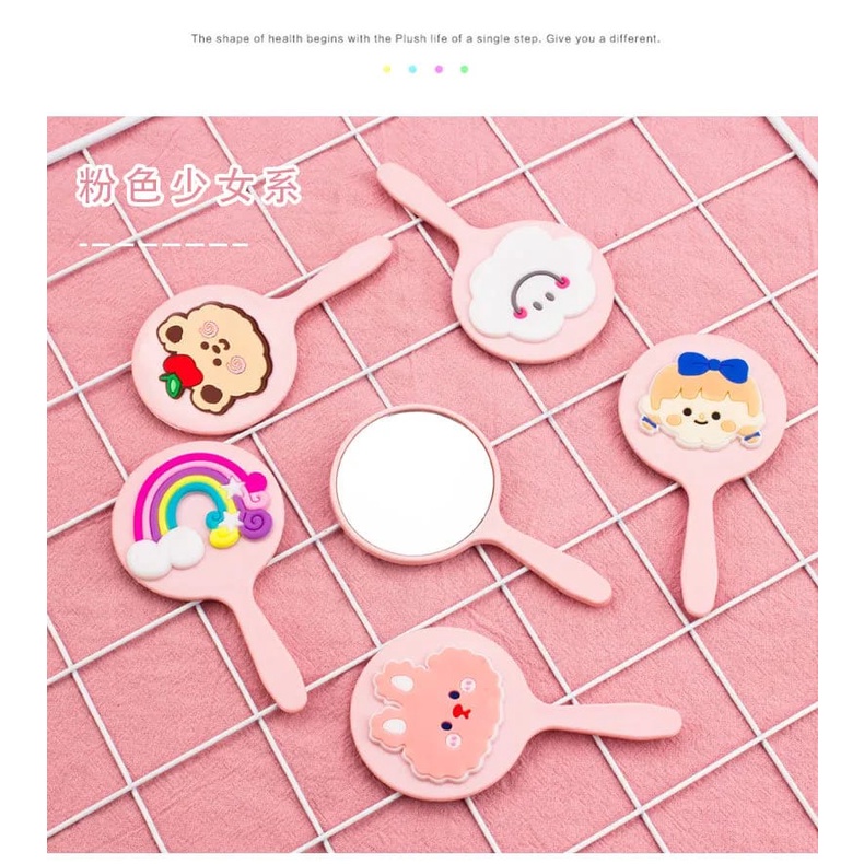 Cermin Rias Mini Travel Size Gagang Karakter Lucu Kaca Cermin Make Up Saku Travelling Portable F945