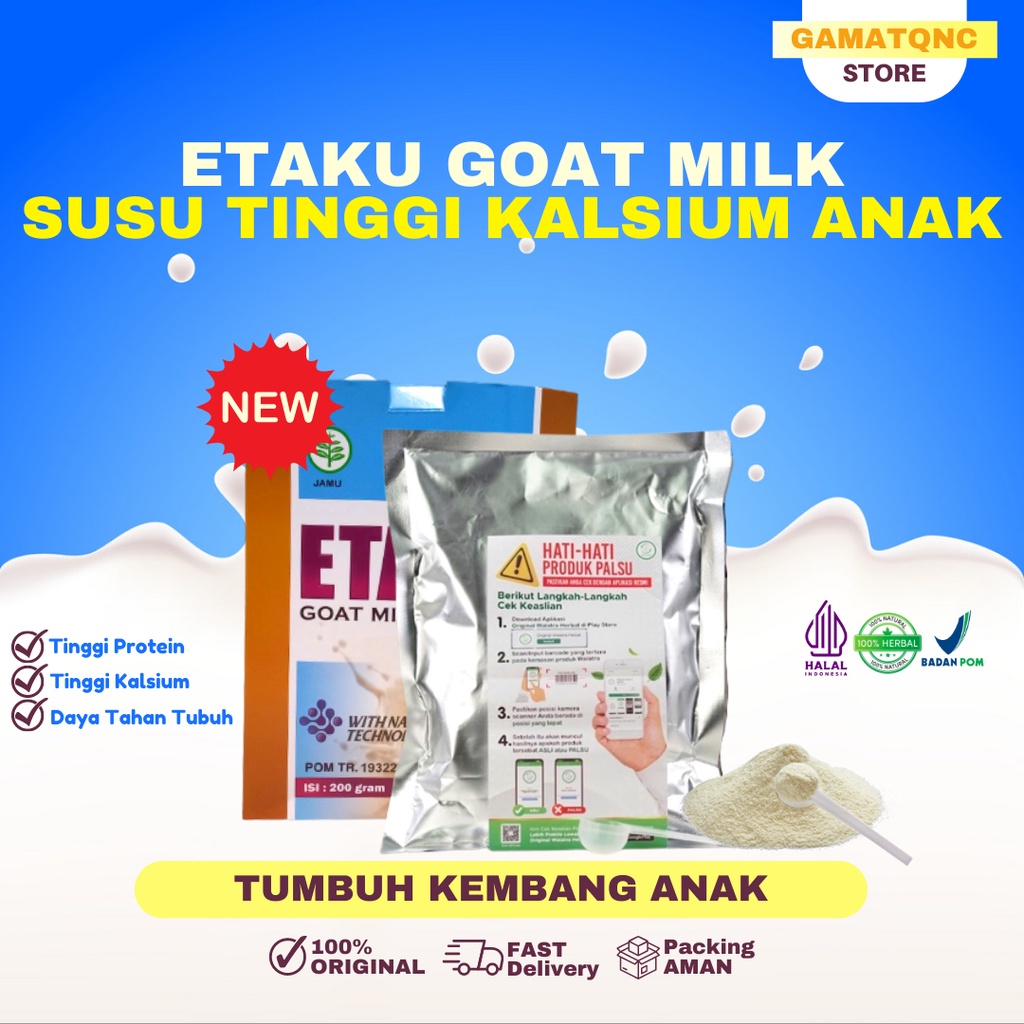 

Susu Tinggi Kalsium Anak Etaku Goat Milk Susu Kambing Etawa 200gr BPOM & HALAL