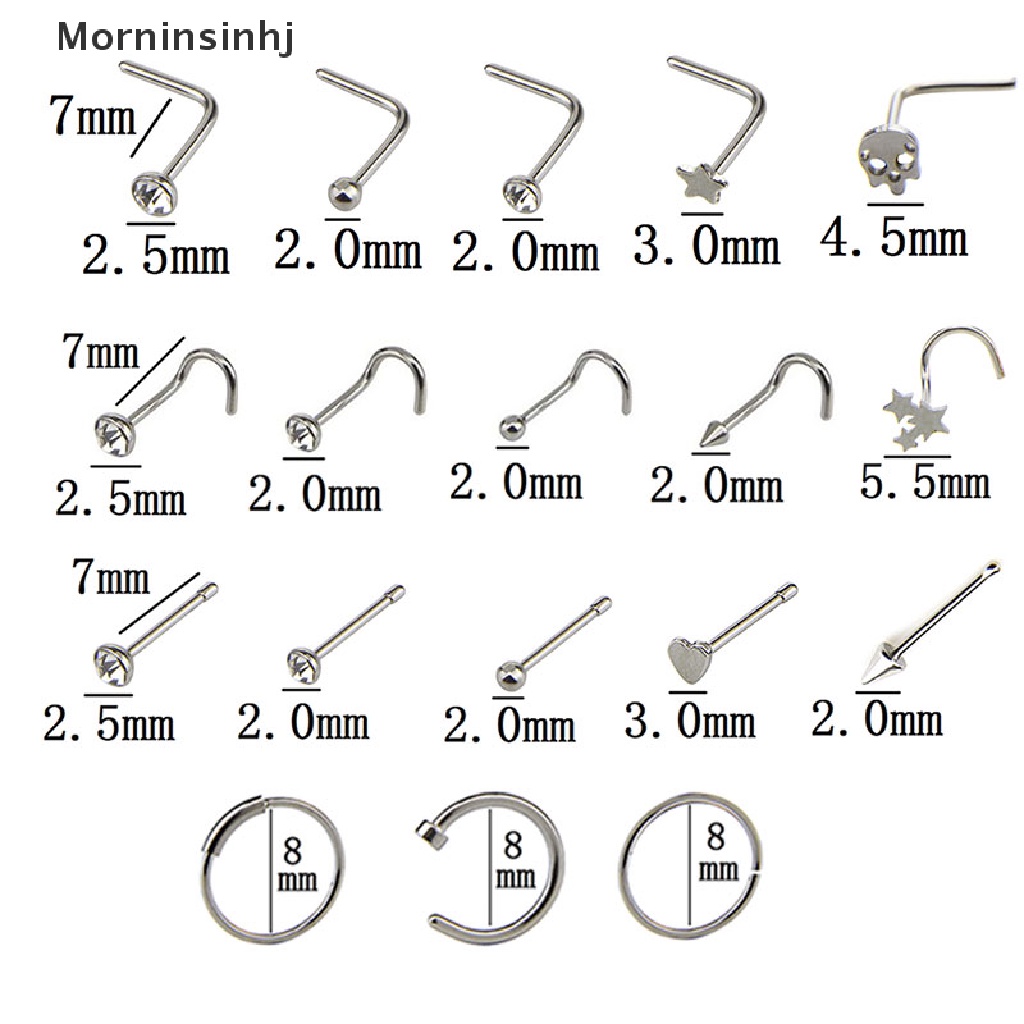 Mornin 21Pcs/Set Cincin Hoop Hidung Kristal Tulang Bar Pin Tulang Rawan Studs Perhiasan id