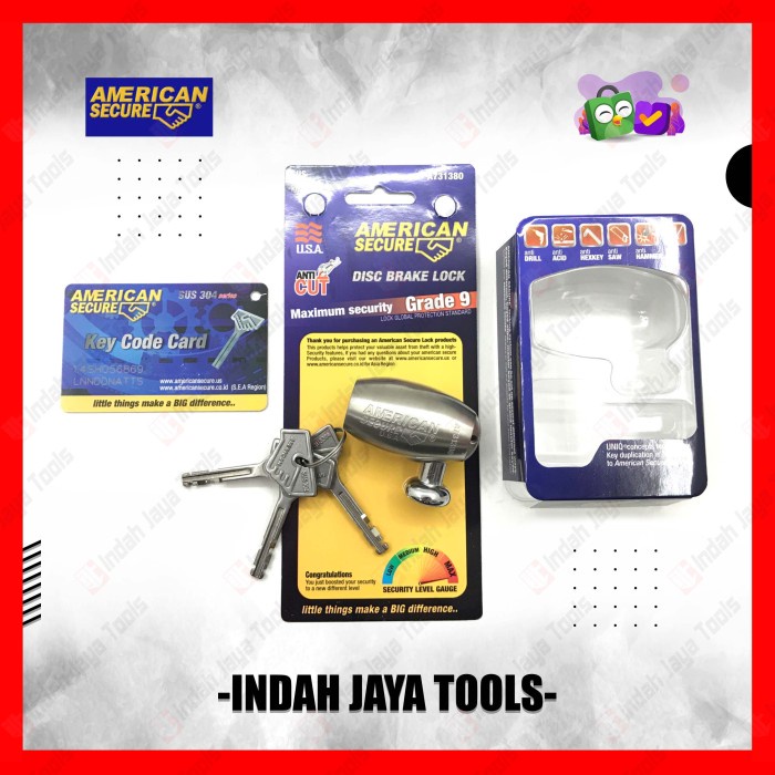 American Secure Kunci Cakram Motor Gembok Cakram Anti Maling Piringan