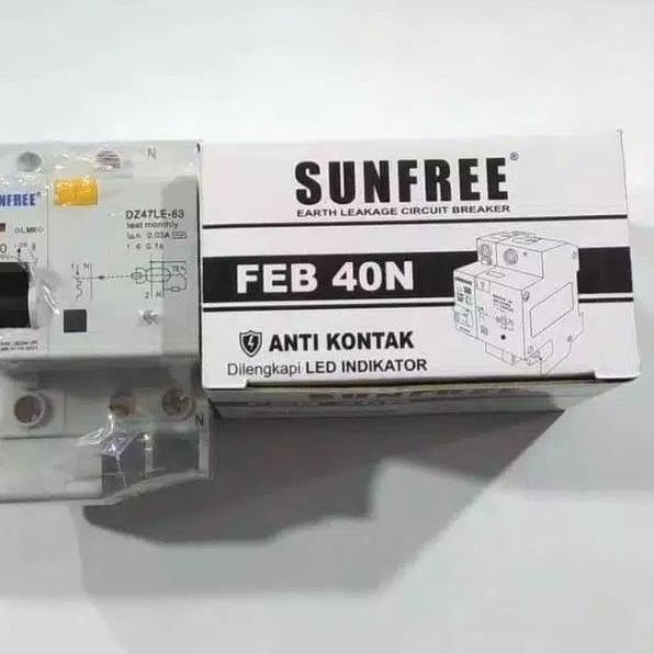 Murah Hemat Sunfree FEB 40N Anti Kontak Listrik / Anti Konslet ELCB / MCB 40 A Dengan Indikator LED