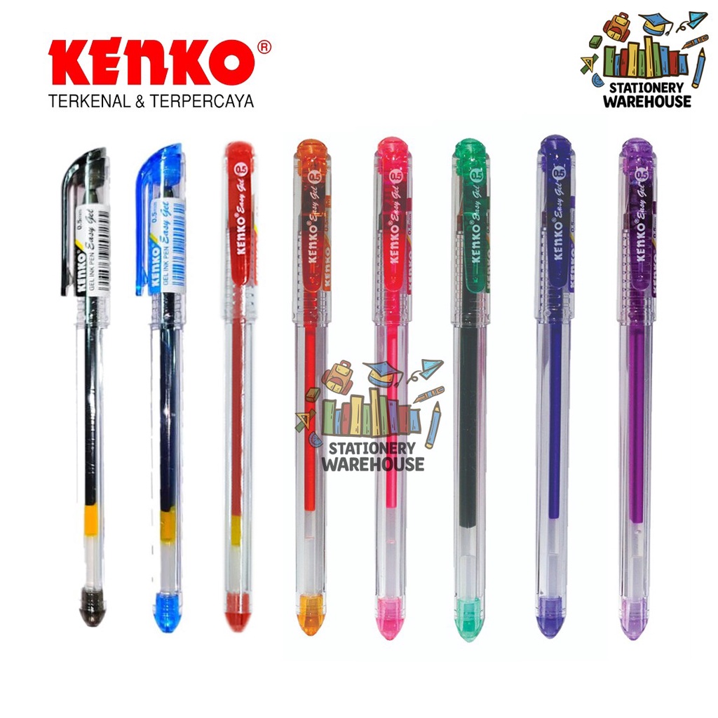 

GEL PEN Easy Gel 0.5 mm KENKO Pulpen Hitam , Biru , Merah , Orange , Violet , Green , Pink , Purple