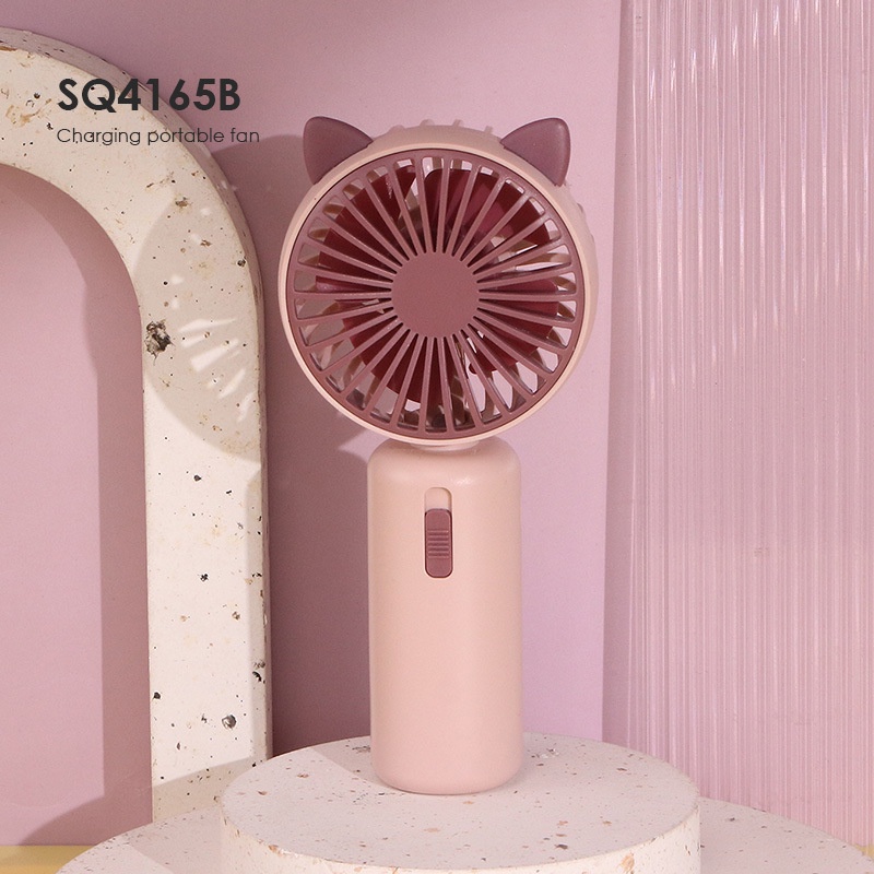 Kipas Genggam Angin Mini Karakter Fan Lucu Handheld USB Rechargeable Portable-Pink