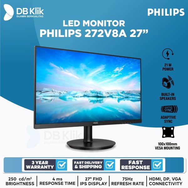 LED Monitor PHILIPS 272V8A 27&quot; 75Hz FHD HDMI VGA DP- PHILIPS 272V8A/70