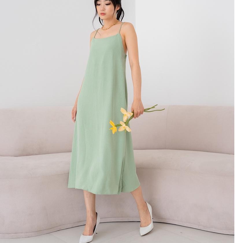 (Bisa Cod) NZINGA Carissa midi dress wanita dress tali rayon crinkle Terjangkau