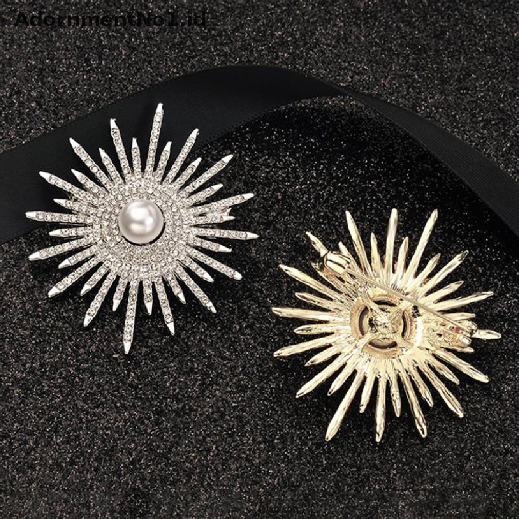 [AdornmentNo1] Fashion Elegan Mutiara Berlian Imitasi Sun Flower Bros Untuk Wanita Coat Lapel Brooch Pin Aksesoris [ID]