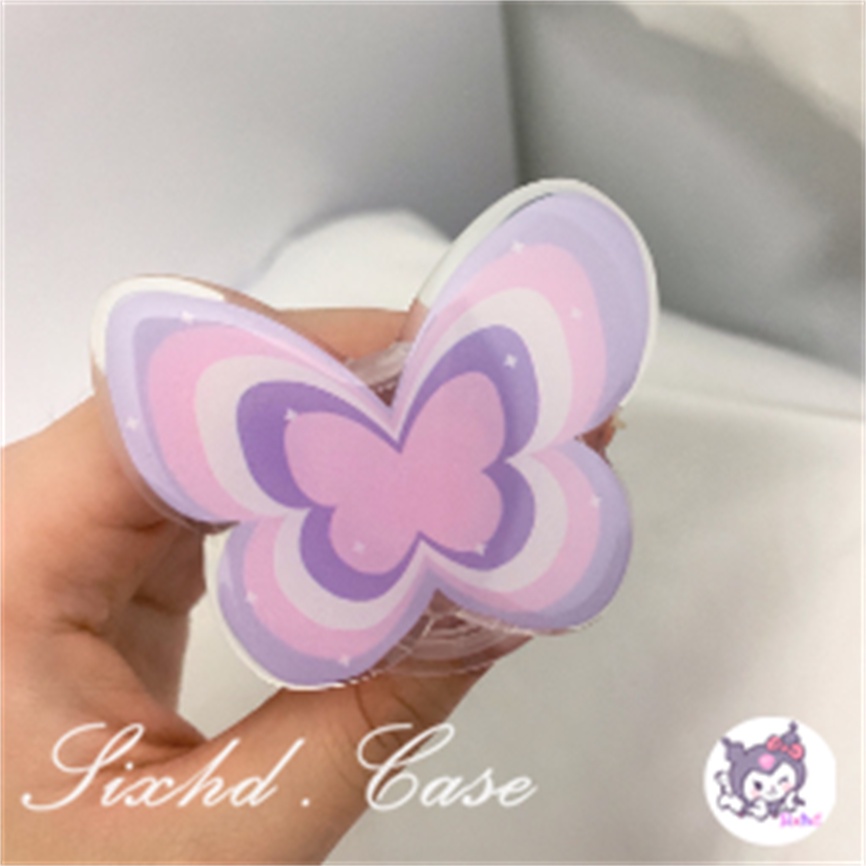 Ready Stock Fashion Fantasy Hitam Kupu-Kupu Bracket Phone Grip Ins Korea Holder Ring Lazy Bracket Kompatibel Untuk iPhone Android Universal Scalable Phone Stand Holder