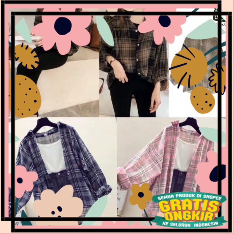 HoneyFashions - Kemeja Guilen Kemeja Kotak Kotak Wanita Kemeja Kerja / buat kantor kerja working