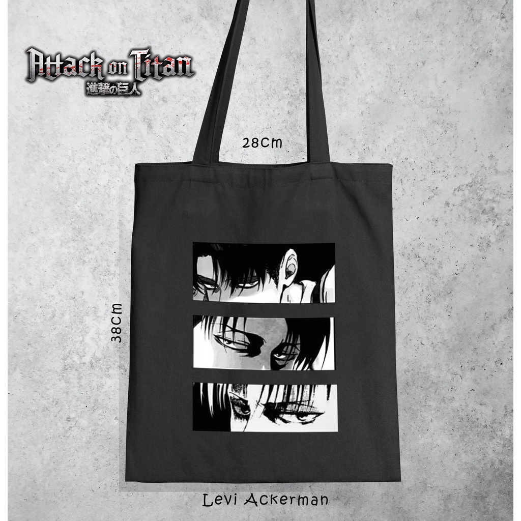 Tote bag Anime Attack On Titan Levi Ackerman Hitam Tote bag premium Totebag seleting totebag Termurah Bahan Blacu