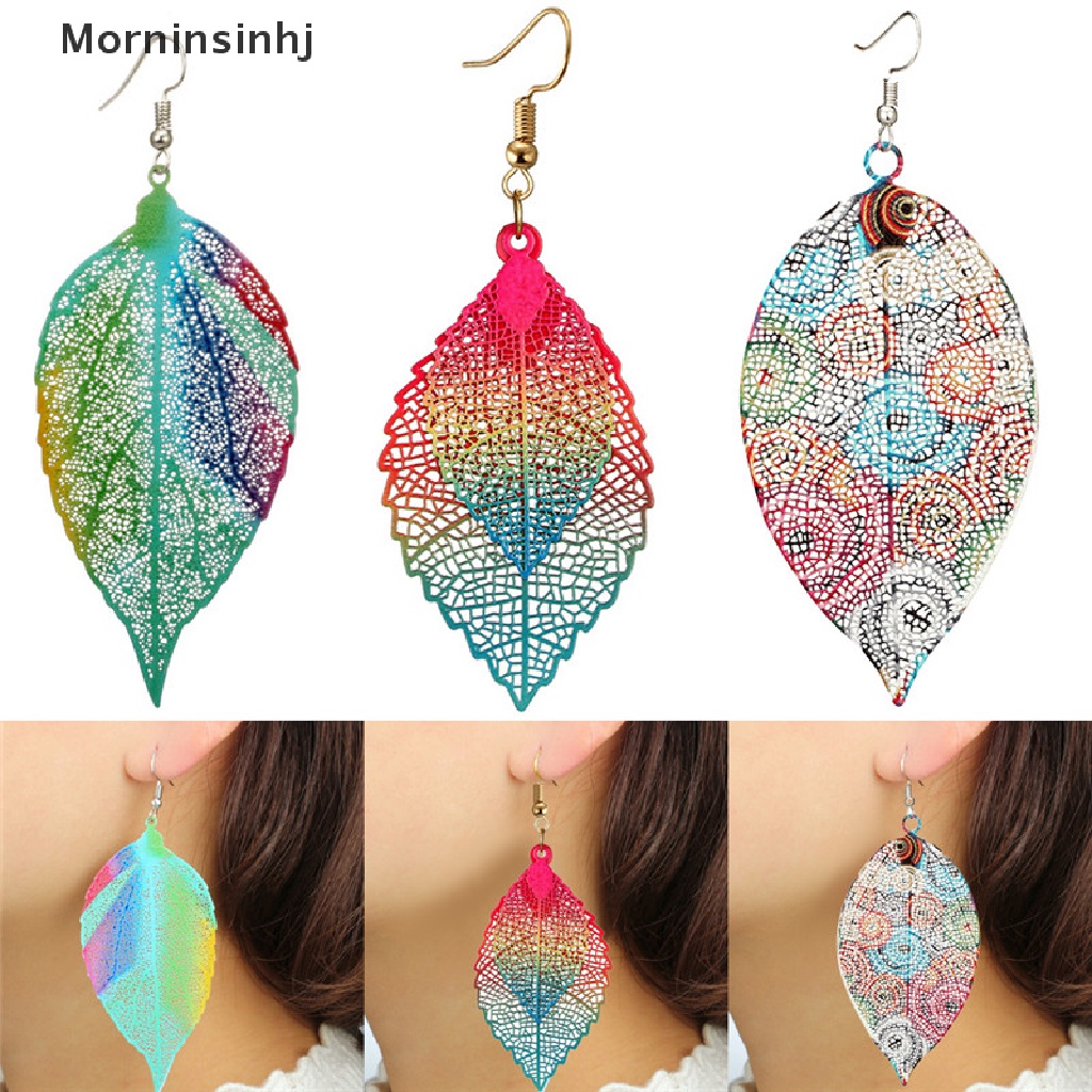 Mornin Boho Long Leaf Leaves Drop Menjuntai Anting Ethic Multicolor Anting Besar Perhiasan id