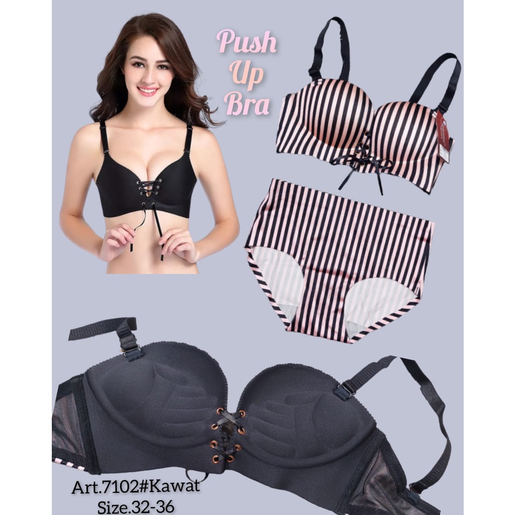 Set Bra 7102 n CD Seamless Push Up Ikat Tali Motif Bunga