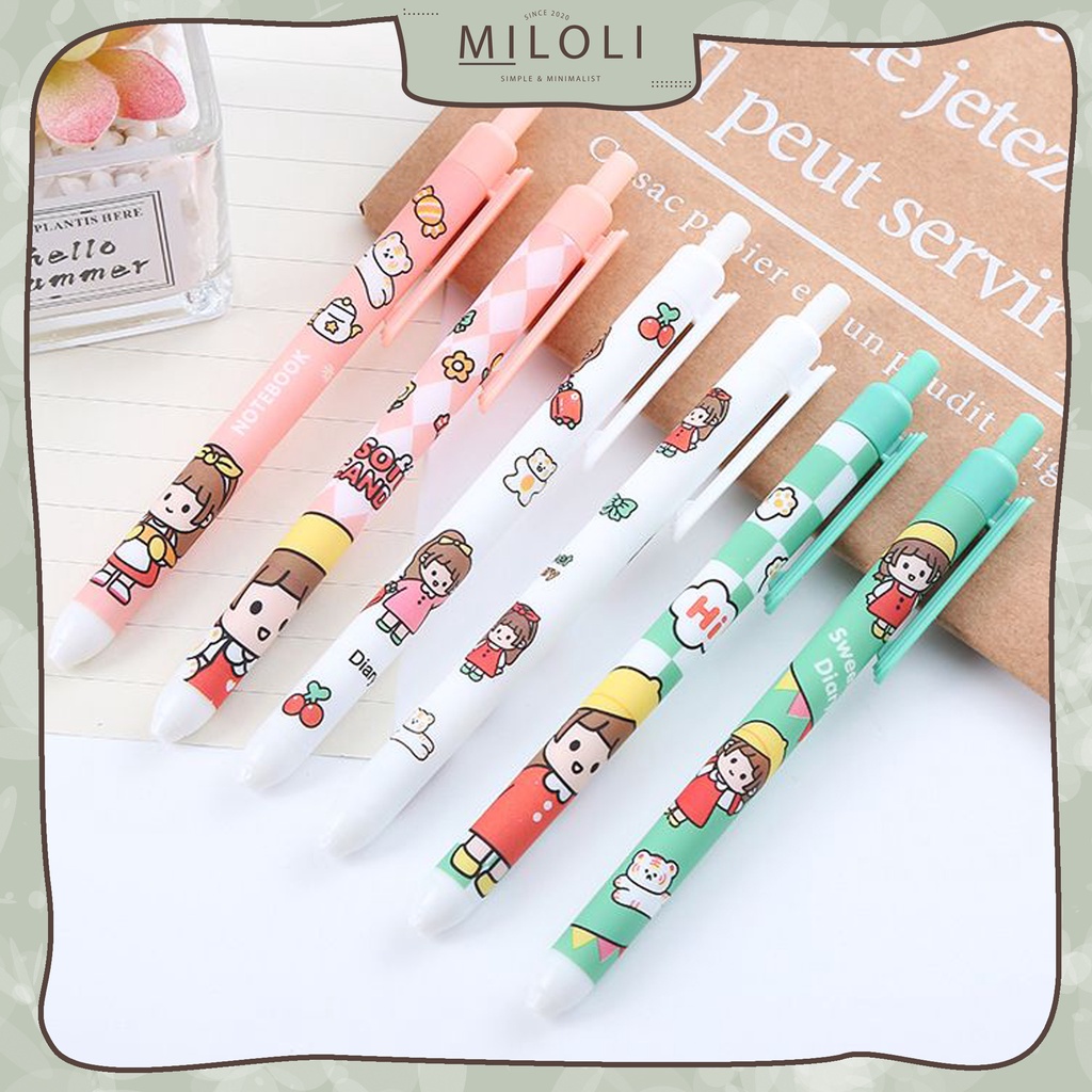 

[MILOLI] 1Pcs Pena Cute Girl Sweet Diary Random Pulpen mekanik 0.5mm Pen Gel Retractable Black Aesthetic Pen - D0040
