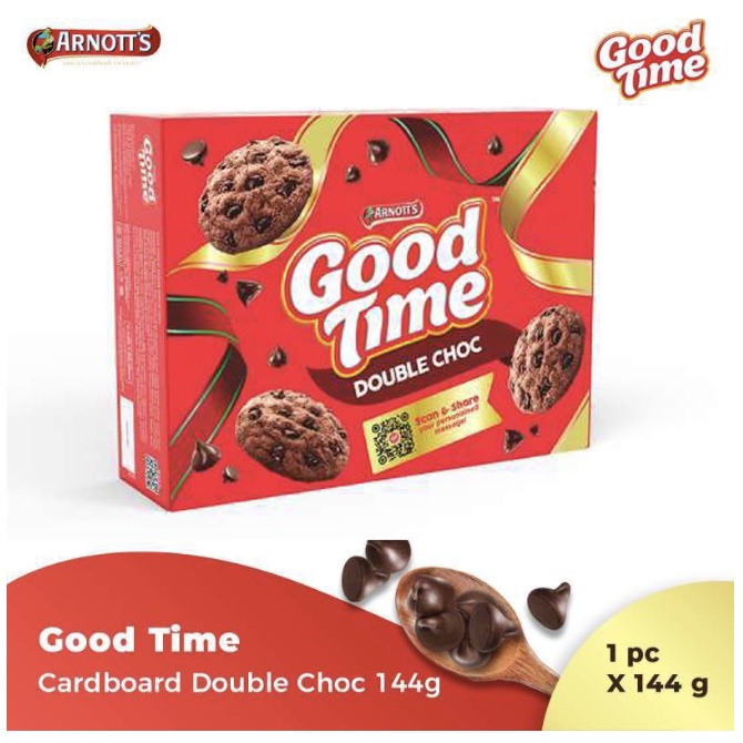

GOOD TIME CARDBOARD KOTAK DOUBLE CHOC COOKIES 144 GR VALENTINE LEBARAN