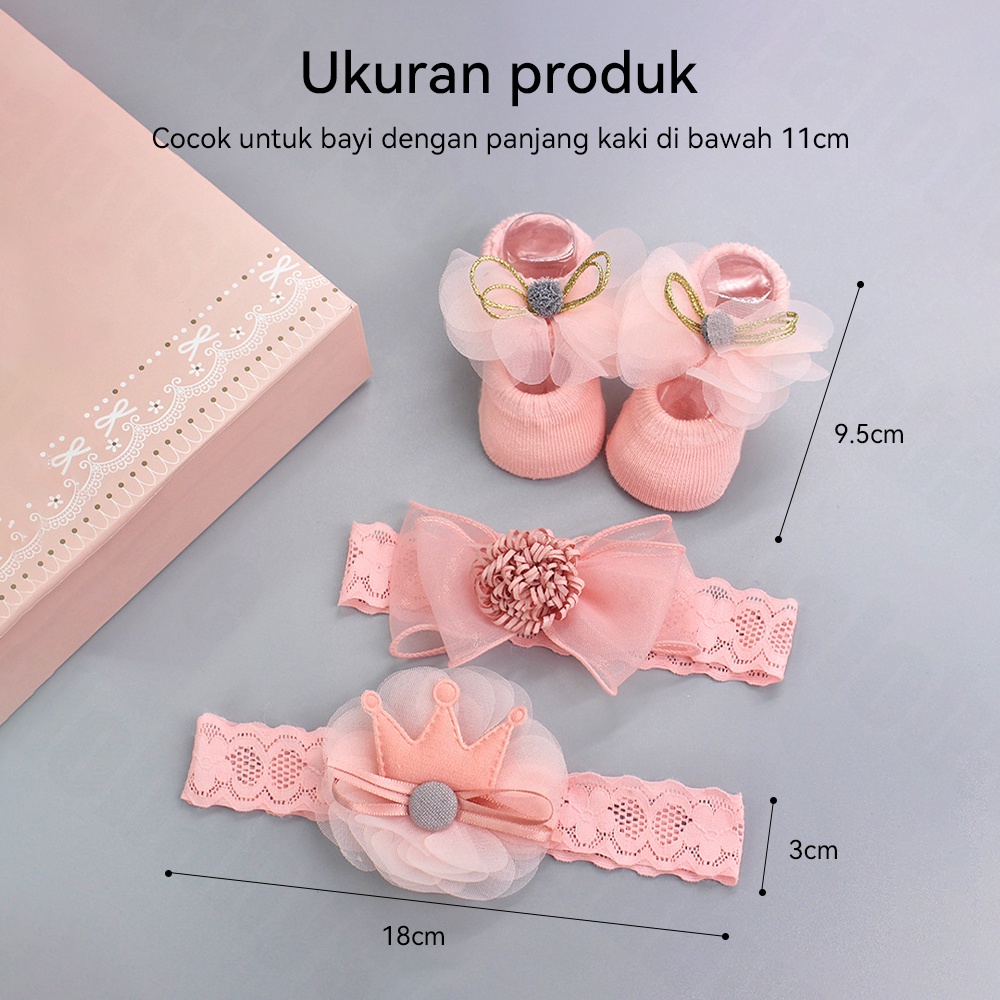 Halobaby set kaos kaki dan bandana bayi 3in1/Set Kado Bayi Perempuan newborn