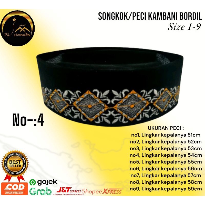 Kopiah/peci/songkok/kambani soga bordil peci motif bordil.