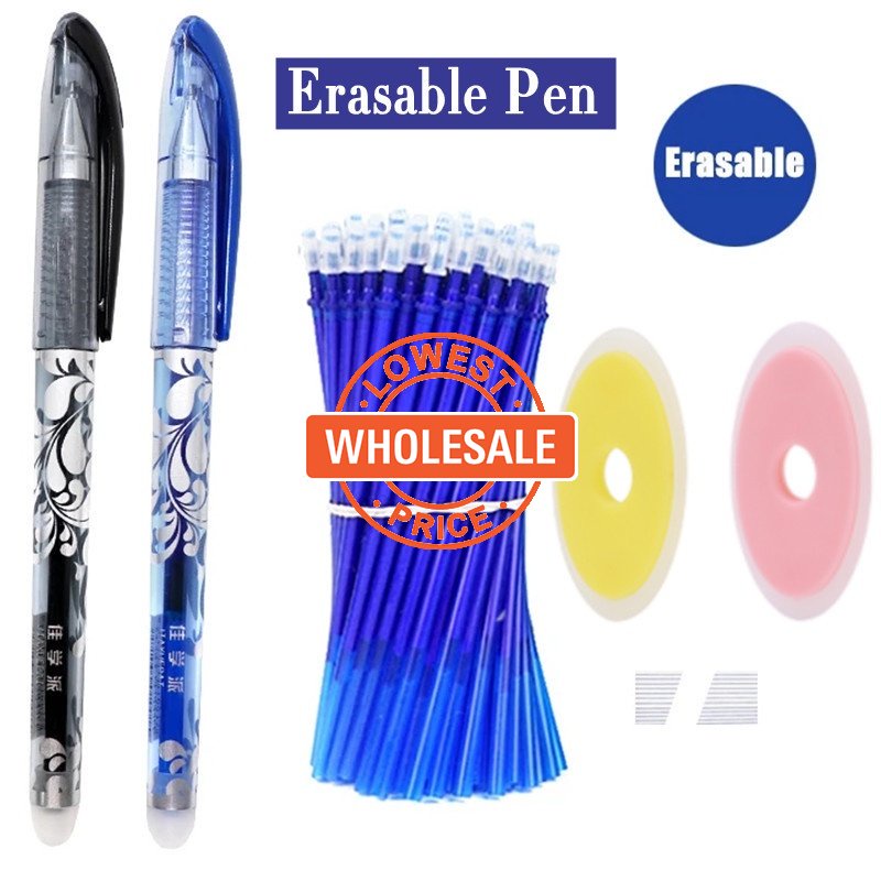 [Harga Grosir] 12pcs/Set 0.5mm 2warna Hitam Biru Pena Netral Magic Erasable Neutral Pen Erasable Refill Set Alat Tulis Siswa Sekolah Kantor Perlengkapan Menulis