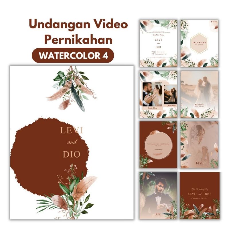 Undangan video | undangan digital | undangan pernikahan tema watercollor murah dan cepat pakai foto 