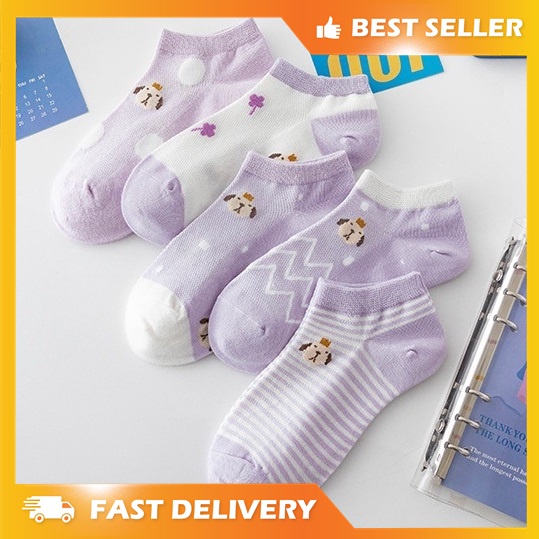 KAOS KAKI WANITA PENDEK AESHTETIC KOREAN STYLE/KAOS KAKI LUCU AESTHETIC PENDEK PUPPY UNGU