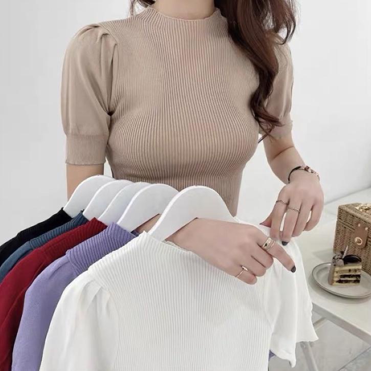 COD - ATASAN RAJUT WANITA (balon) Baju Rajut turtleneck Wanita Kaos Import kerah Wanita Lengan pende