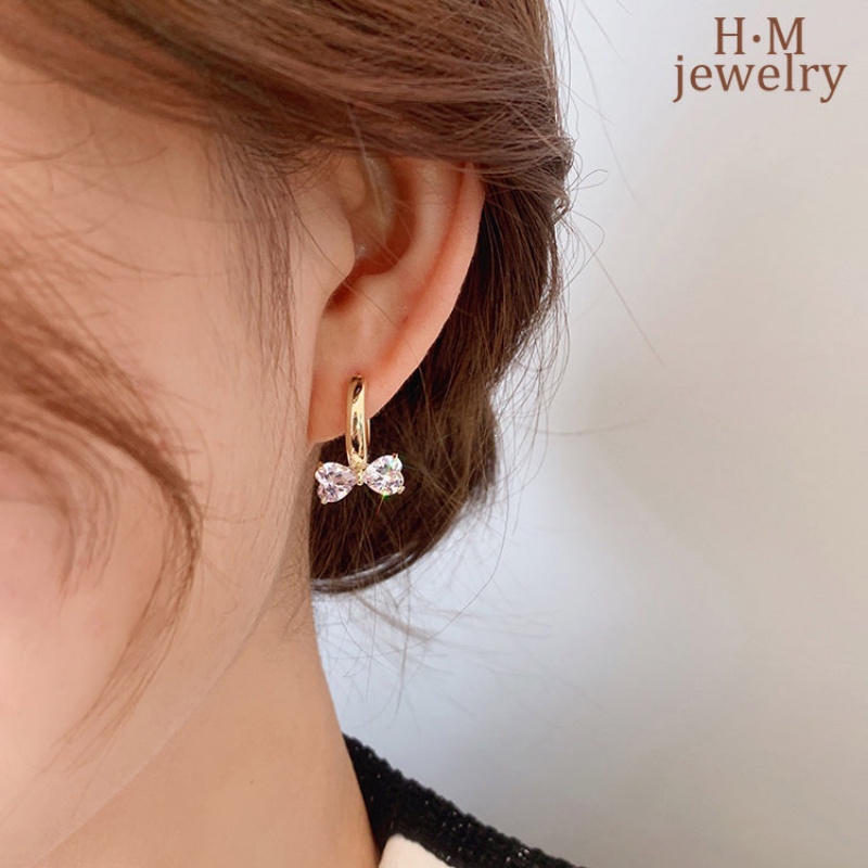 Klip Telinga Busur Zirkon AAA Manis2023 New High Sense Simple Earrings