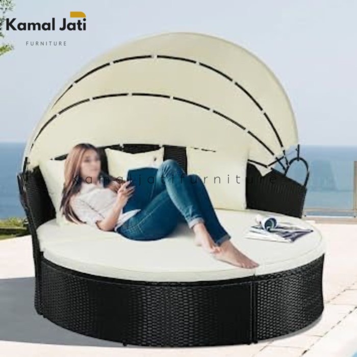 kursi santai outdoor teras taman rotan sintetis, daybed kolam renang