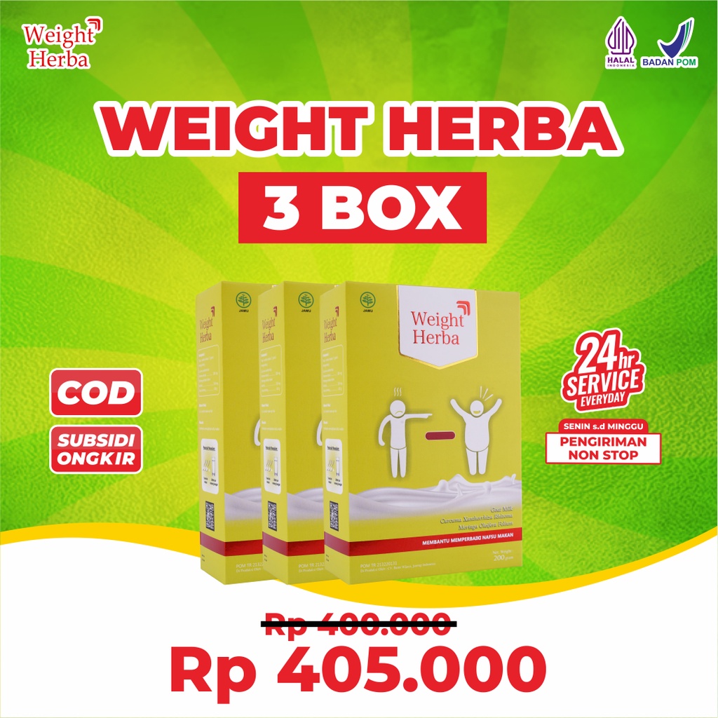 

Weight Herba 3 Box Susu Penambah Nafsu Makan & Berat Badan Penurun Kadar Gula Darah Naikkan BB Menambah Protein Tubuh Isi 200gr