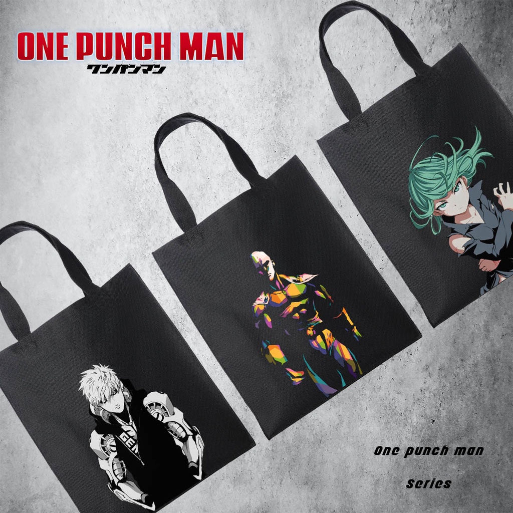 Tote bag Anime One punch man saitama genos tatsumaki Hitam Tote bag premium Totebag seleting totebag Termurah Bahan Blacu