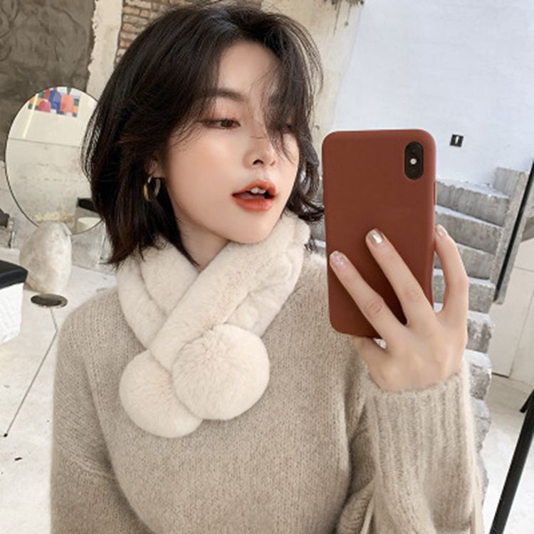 SYAL BULU FASHION LUCU KOREA MUSIM DINGIN Syal Bulu Winter Scarf Rabbit Fur Selendang Syal Tebal Hangat Fashion mewah